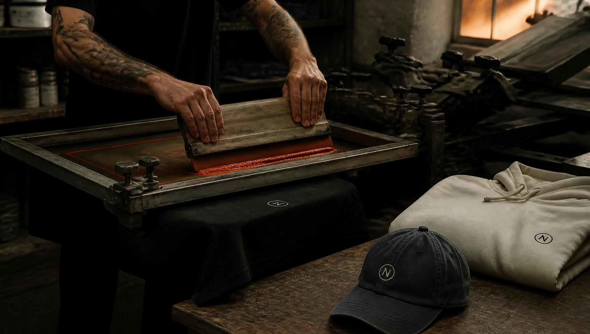 Hand-pulled screen printing in the shop